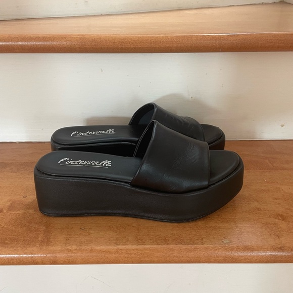 Black leather platform sandals - Picture 3 of 4
